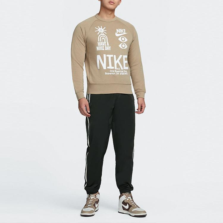 Nike Alphabet Logo Print Crew Neck Sweater Men Sweater Khaki DQ4170-247