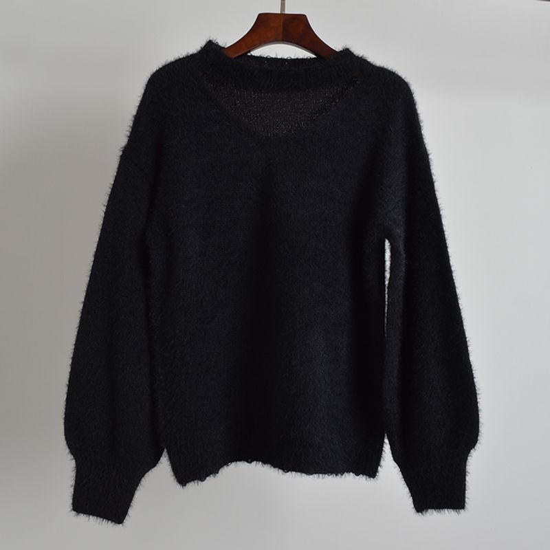 And Winter New Arrival Loose Version Halter Cut-out Long Sleeves Knitwear Women's Clothing Idle Style Soft Glutinous Sweater Easiest for Match Tops