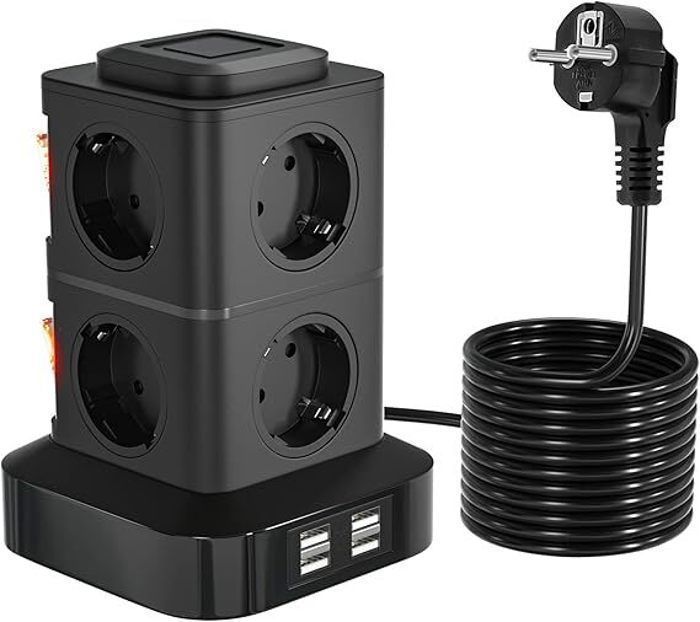 12 In 1 Power Strip 8 Outlets and 4 USB-C (Max 5V/3.1A) Power Strip with Switch 2500W with Overload Protection