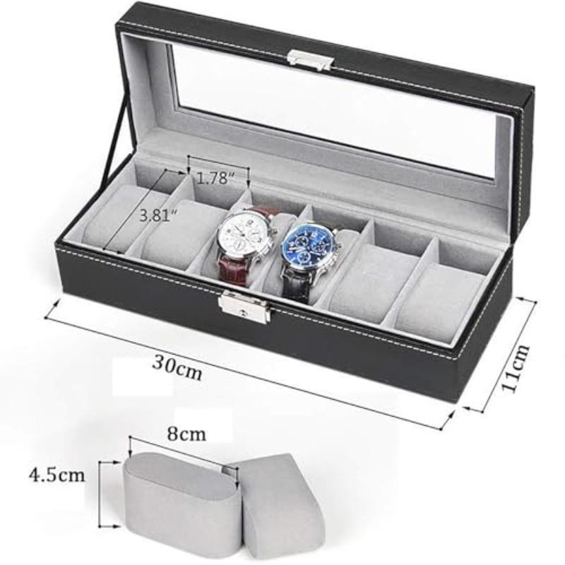 6-Slot Watch Box Organizer with Display,Lockable Lid,Heavy-Duty,Portable Watch Holder Stand Storage Case with Removable Dividers
