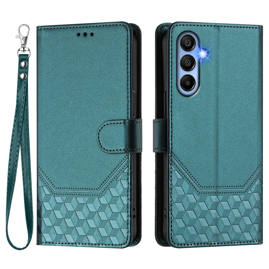 For Samsung Galaxy A16 5G/A16 4G Case Imprinted Honeycomb RFID Blocking Leather Phone Cover with Strap