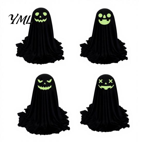 Festive Home Decor for Halloween 4 Pcs Ghost Decoration, Spooky with Glowing In The Dark Trick or Treat Party Face, Standing Desktop Figurine