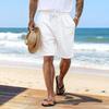 Pantaloncini in Cotone e Lino Coulisse Vita Elastica Gamba Dritta Monocolore Traspiranti Quotidiani da Spiaggia Casual