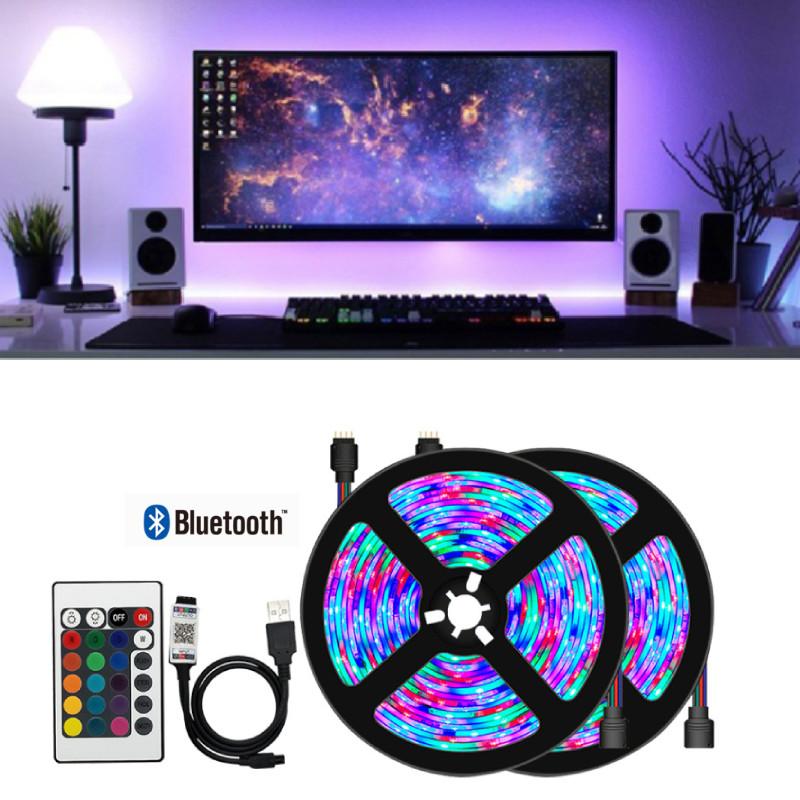 Multicolored Led Strip Light Set With Bluetooth 5050 Rgb Remote Control For Tv Background
