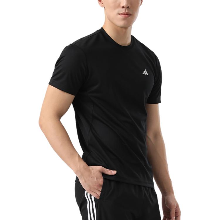 Adidas Classic Three Stripes Quick-Dry T-Shirt Breathable Casual Fashion Trend Sports Crew Neck Short Sleeve Men Tops Black KC3741