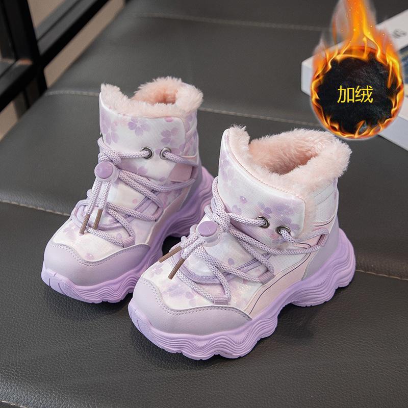 Children's velvet snow boots warm girls cotton boots 2025 winter new boys thickened cotton shoes girls short boots tide