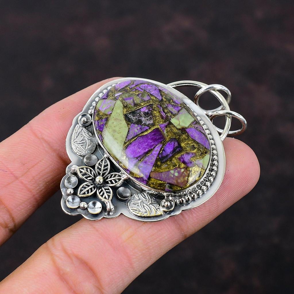 Copper Purpurite Pendant Handmade Stylish Jewelry 925 Sterling Silver Pendant Decent Gemstone Flower Pendant Gift For Girl Statement Jewelry
