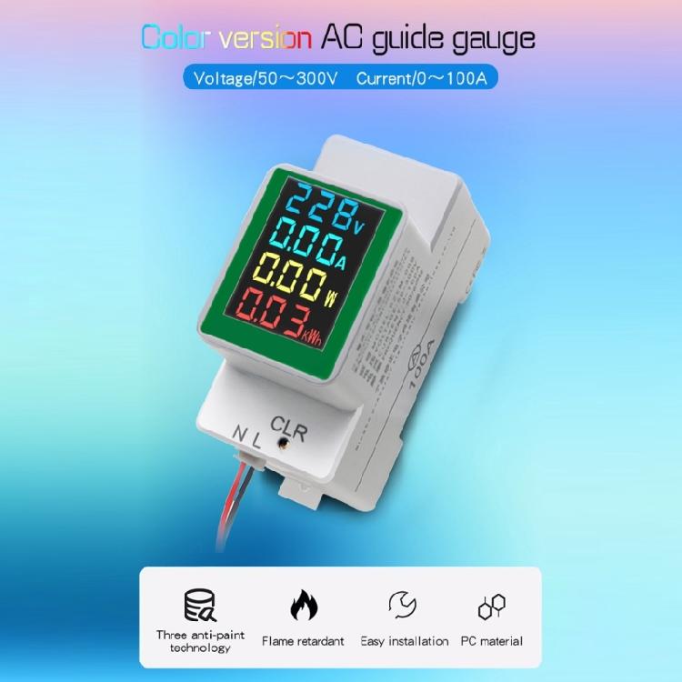 Single Phase Energy Meter Din Rail Electricity Usage Monitors AC50-300Volt 0-100A Voltmeter Ammeter Watt Kwh