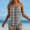 Women’s Striped Tankini Set with Square Neckline and Boyshorts Swimwear Two Piece Bathing Suit for Beach Pool