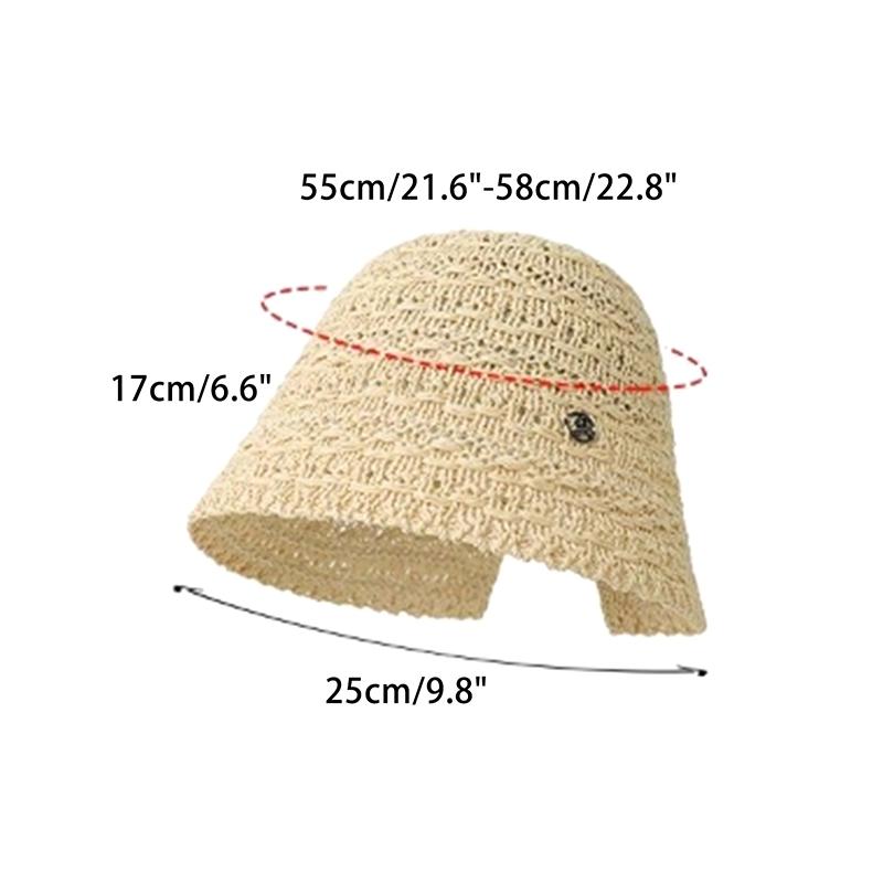Cappello di Paglia Coreano da Spiaggia Estate Donna Visiera Traspirante Chic Cappelli a Secchiello Cappello da Pescatore Tessuto a Mano Ragazza Pesca Cappellini da Sole per Donne