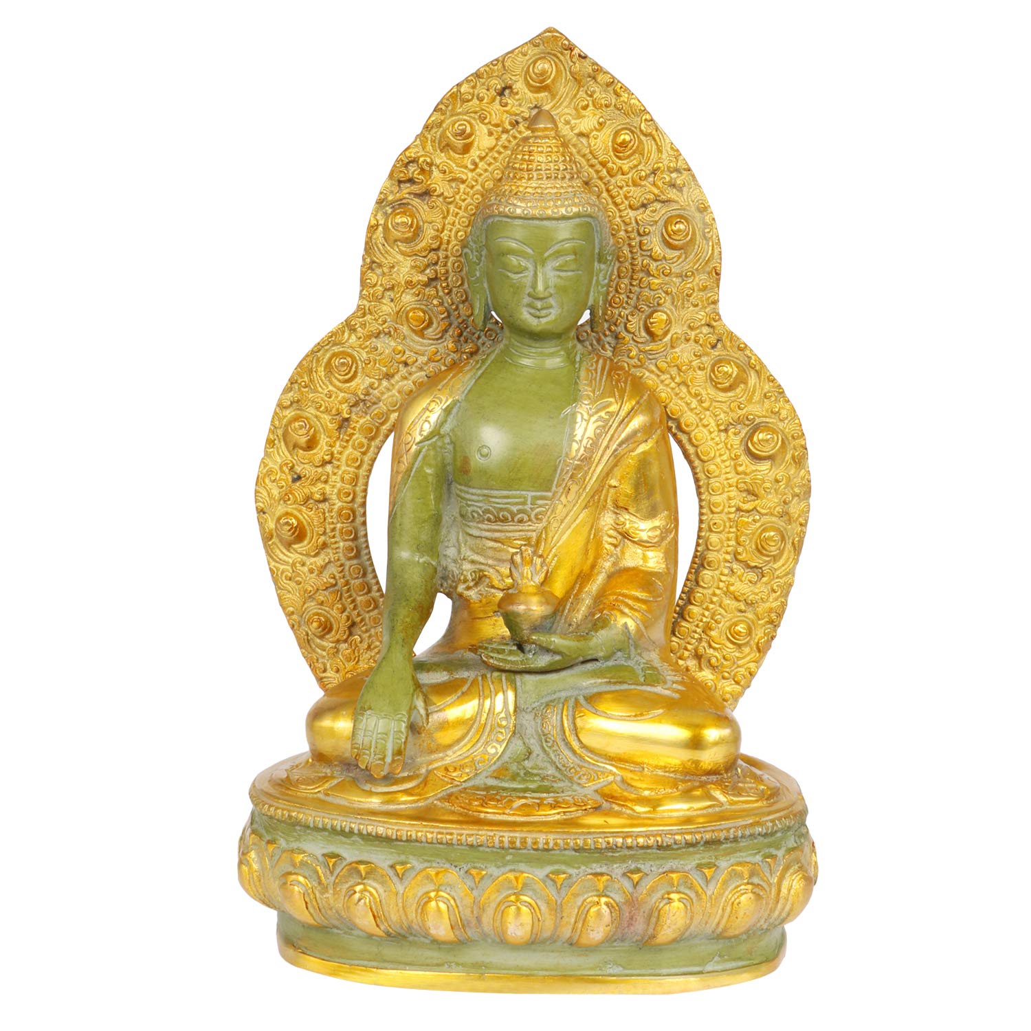 God Gautam Buddha Idol For Home Decor, Two-Tone Green Gold Dust Polish, Brass