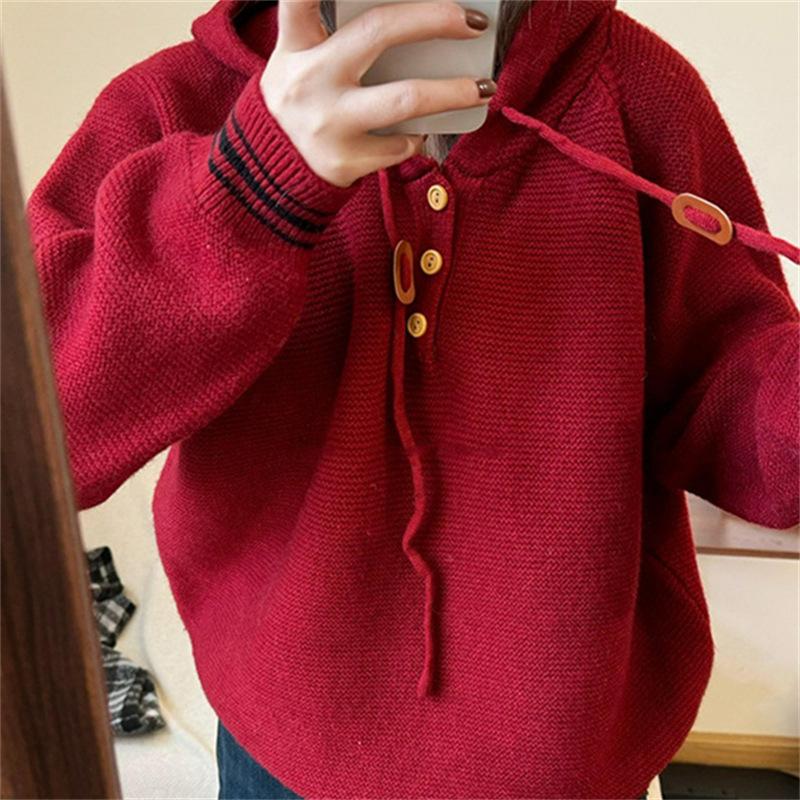 South Korea Dongdaemun lazy wind casual pullover hooded knitted sweater autumn and winter new loose age-reducing sweater women's top