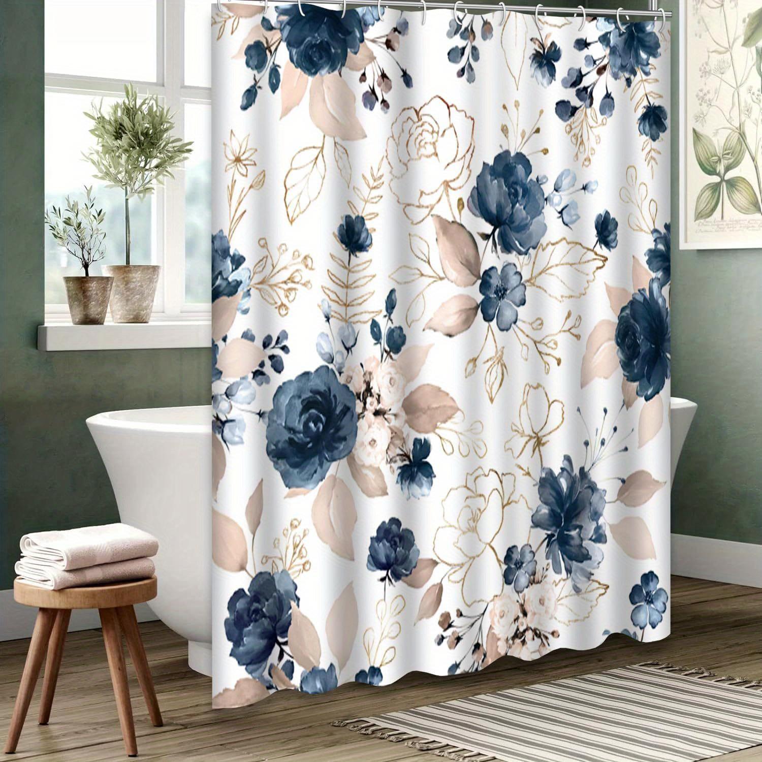 Waterproof Shower Curtain - Watercolor Garden Floral, 72x72 Inches, 12 Hooks, Outdoor-Inspired Decor W90XH180cm
