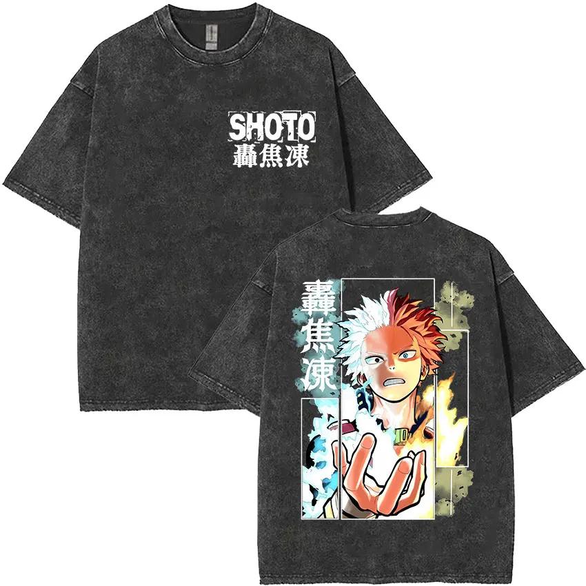 My Hero Academia T-shirt, Black Washed Cotton Tee With Katsuki Bakugou "BAKUGOU" Double Sided Art Print, Oversized Streetwear