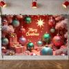 Snowflake Banner Red Background Festive Display Xmas Backdrop Green Christmas Tree Gift Decoration Banner For Christmas Eve