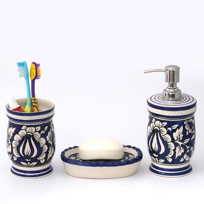 Premium Ceramic Bathroom Accessories Set of 3 | Modern Hand-Painted Luxury Bath Set with 300ml Soap Dispenser, Toothbrush Holder & Soap Dish |