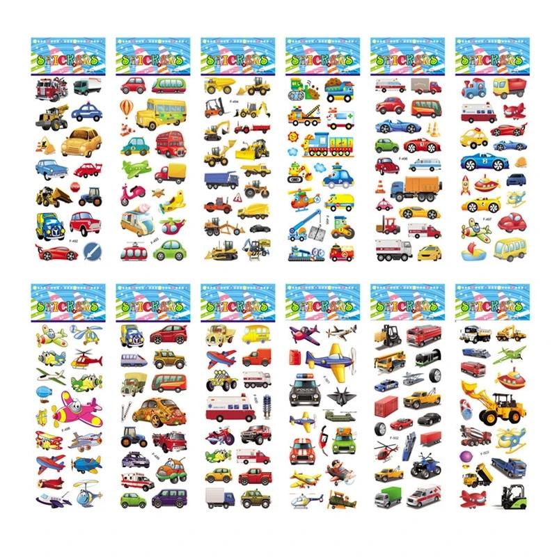 6/12 Sheet 3D Puffy Stickers for Kid Engineering Vehicle Excavator Stickers Cartoon Cars Stickers Toys for Children Gift for Boy