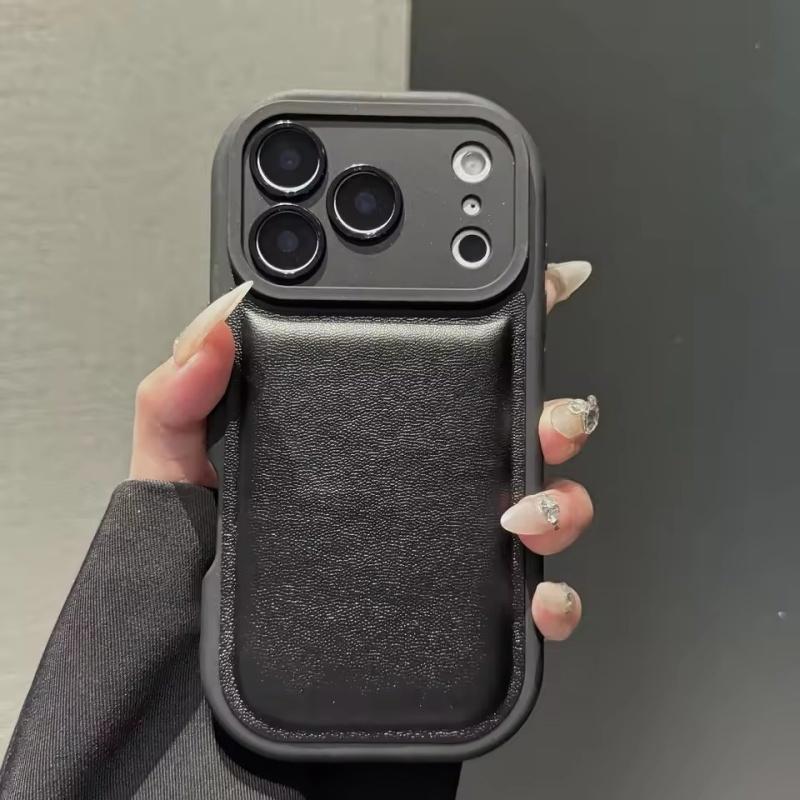 Fashion Oval Leather Air Cushion Phone Case For iPhone 17Air 17 16 15 14 13 12 11 Pro Max Plus Airbag Shockproof Silicone Cover