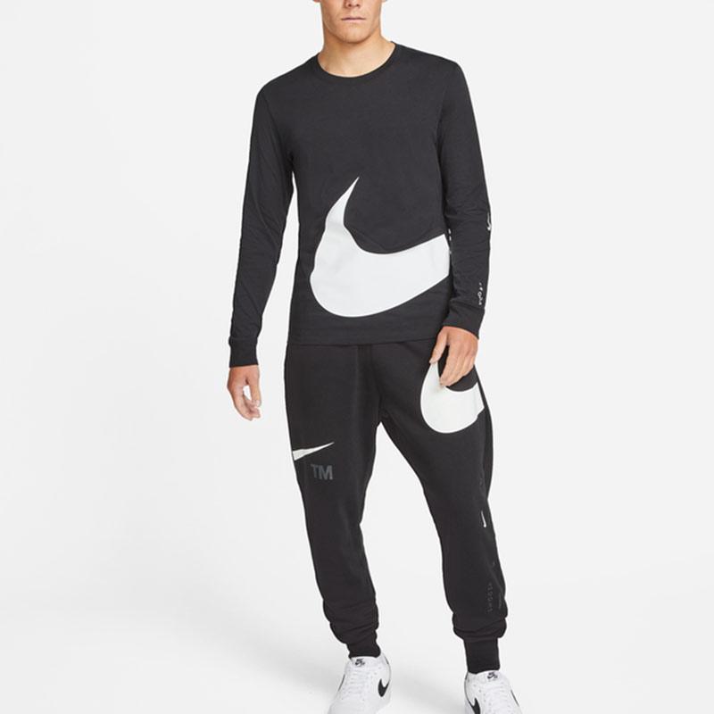 Nike Tricou cu mânecă lungă, cu logo, cu decolteu, îmbrăcăminte sport, bărbați, negru, DD3396-010
