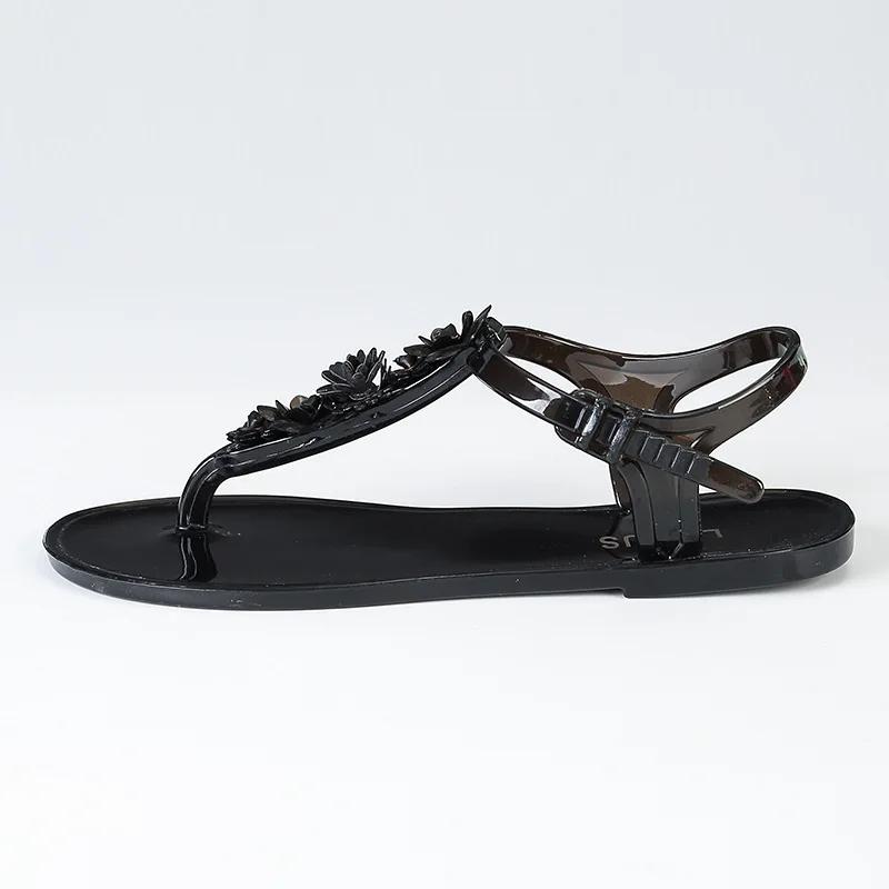 Summer Handwork Flower Women Jelly Sandals New Clip Toe Flip Flops Shoes Female Flat Casual Beach Holiday Non-slip Slippers