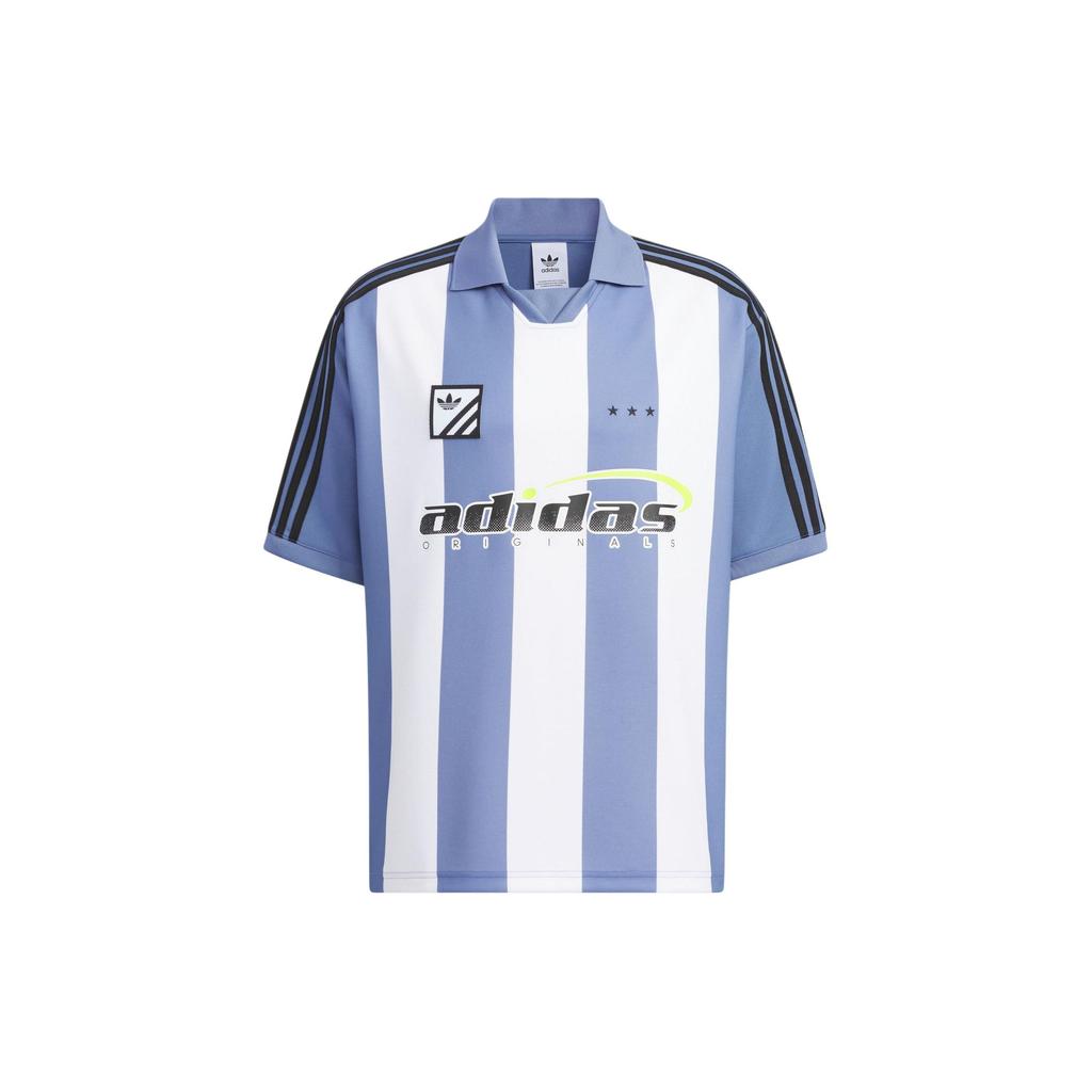 Adidas Logo Play Football Polo Shirt Striped Straight Collar Short Sleeve Men Tops Gray Purple IW6308