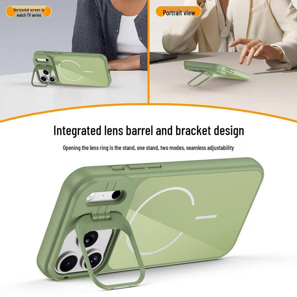 iPhone 17 Pro Max Magnetic Glass Case with Apple 16 Lens Stand & Skin-Feel 14 Protective Finish