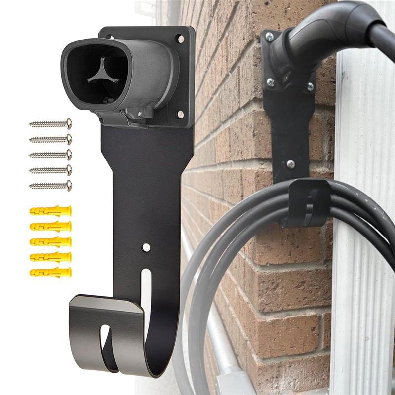 AW-EV Holder Wall Mount Dock & J-Hook For Tesla Model X/Y/3/S, EV Charging Cord Hanger For NACS Connector
