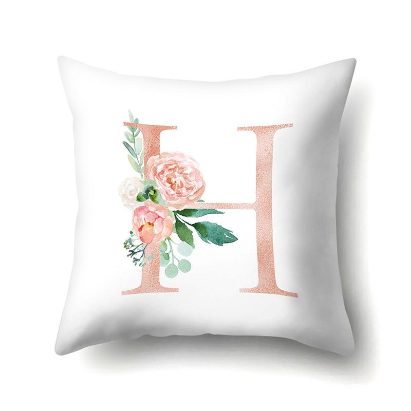 Polyester Pillowcase Home Pink Floral Decorative Print Pillowcase 26 English Letter Cushion Cover