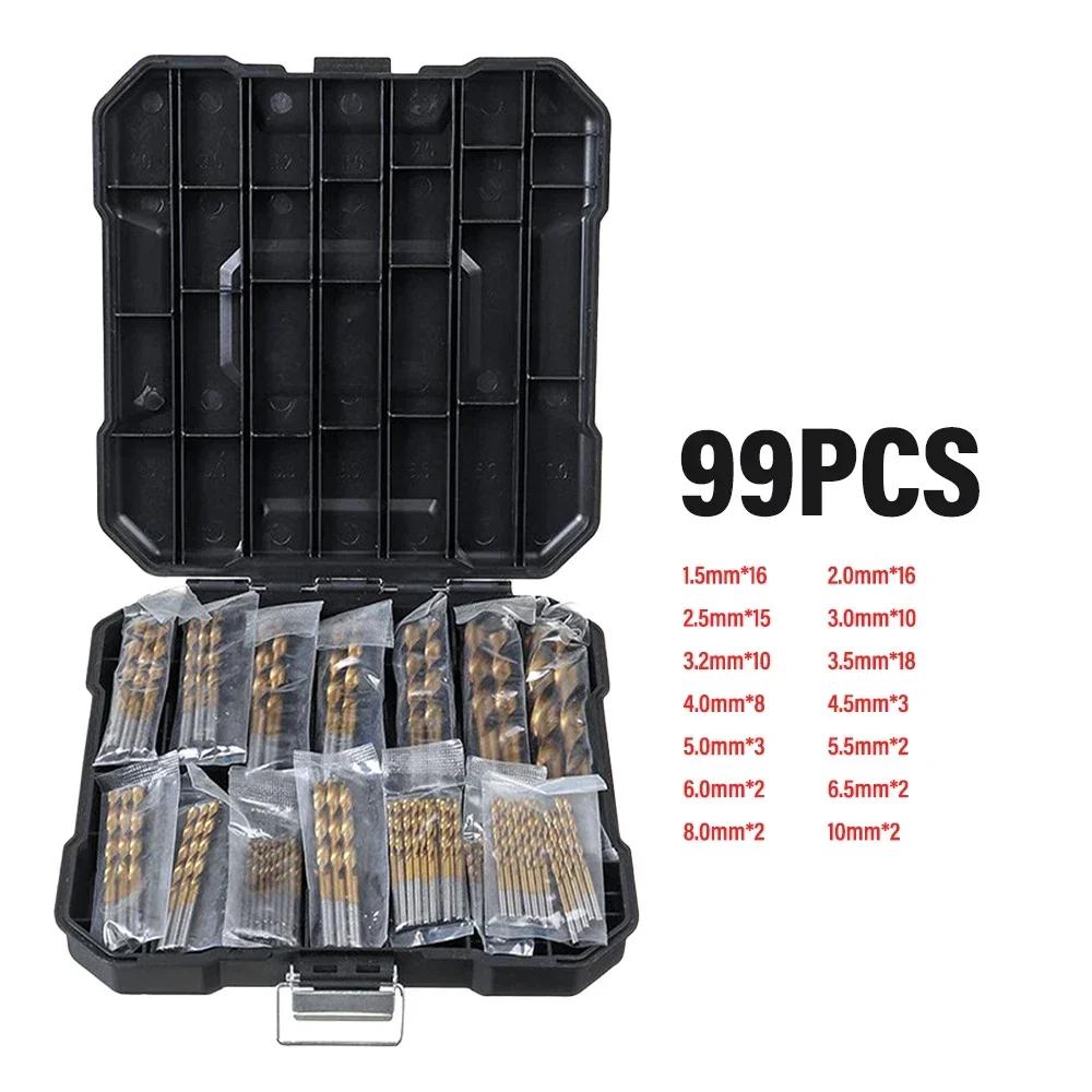 99 Pcs Titanium Drill Bit Set for Steel Wood Plastic, Metal Copper Aluminum Alloy Drilling Hole Tools with Storage Case