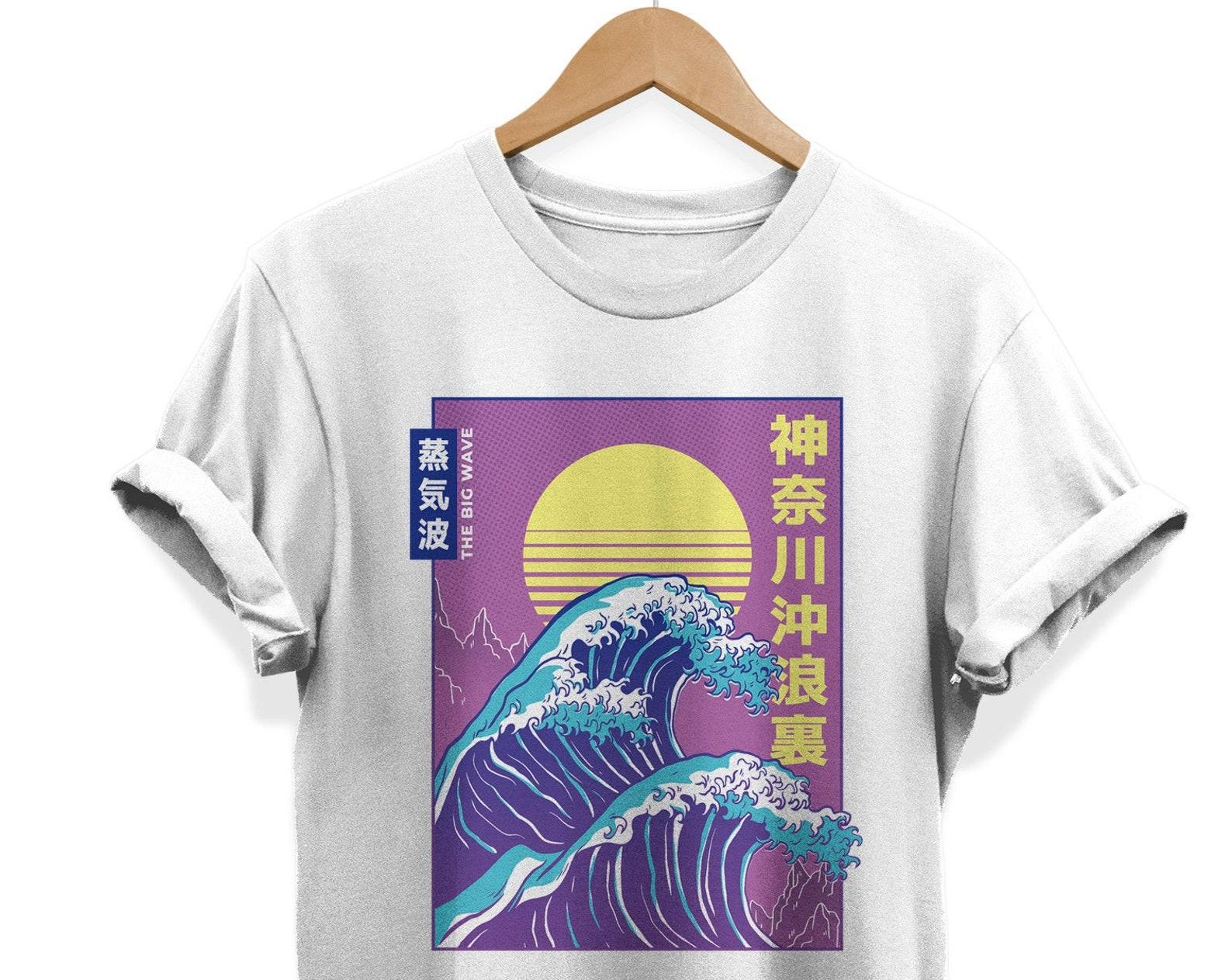 Big Wave T-Shirt, Vaporwave Japanese Art, Retrowave Clothing 4XL