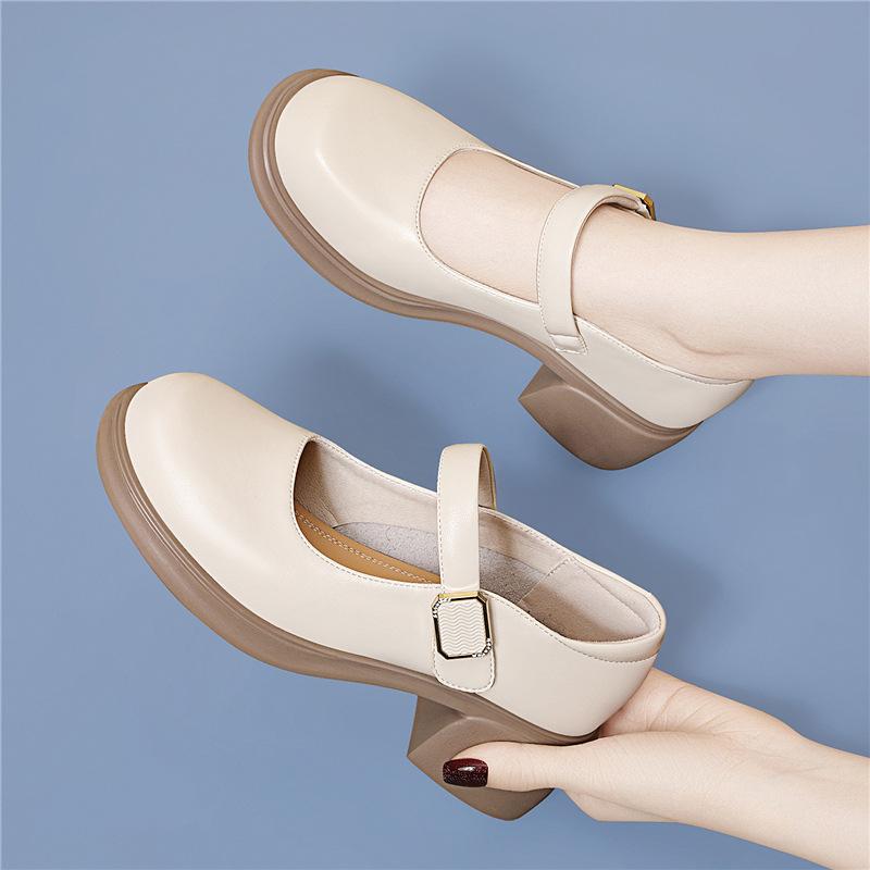 British Style Loafers Retro Uniform Single Shoes Fashion Mid Heel.cm Spring New Small Leather Shoes Black Women's Shoes