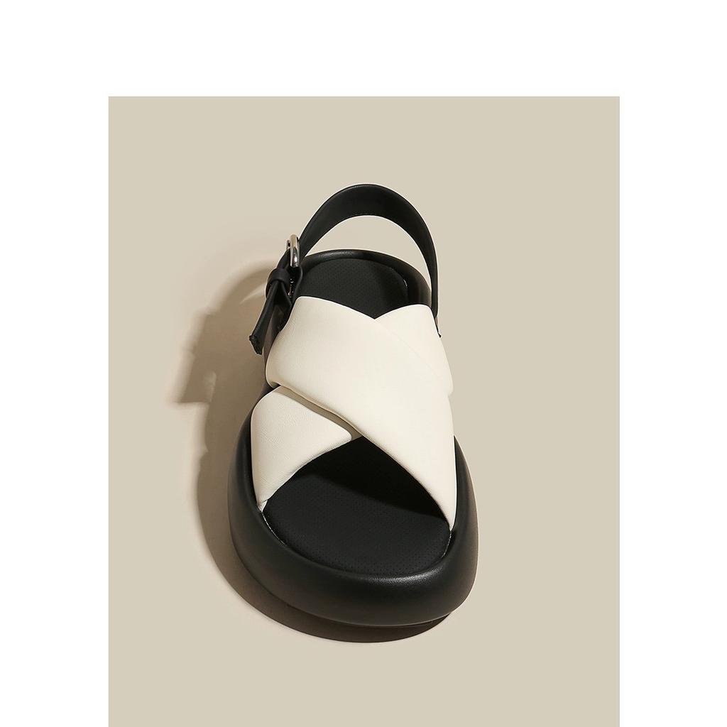 Fashion Cross Strap Thick-soled Sandals for Women Summer New Soft Sole Outdoor Wear Fashionable Open-toed Student Flat Roman Sandals