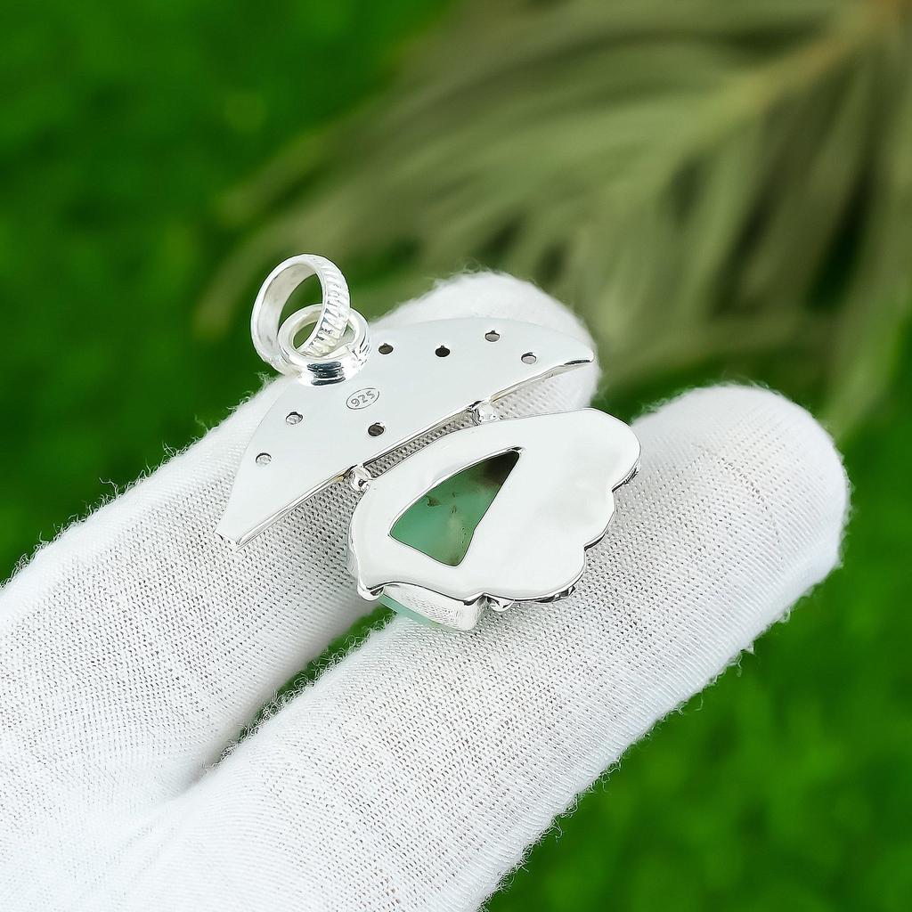 Wedding Gift For Her 925 Sterling Silver Natural Chrysoprase Gemstone Pendant