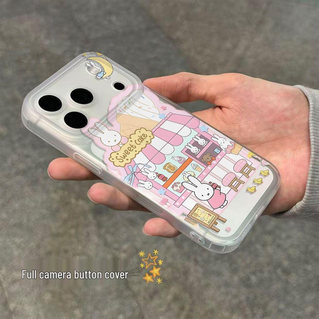 Creative Little Rabbit Transparent Phone Case for Apple 17/16/15/14 - Lightweight & Personalized with One-Piece Button