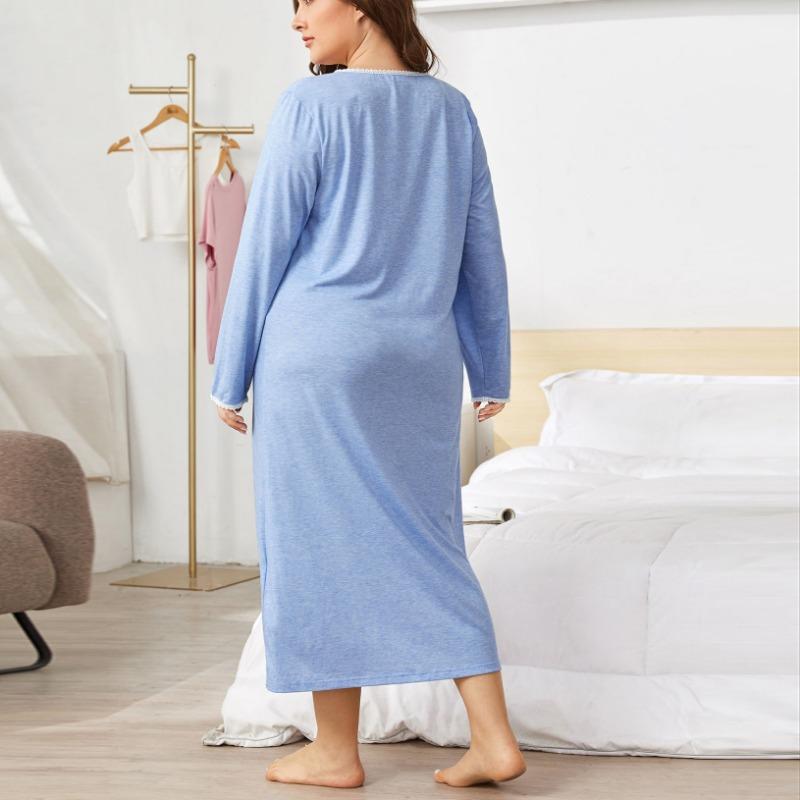 YYFS Women's Fashion Spring Fall Solid Color Print Long Sleeve O-Neck Loose Waistline Casual Dresses