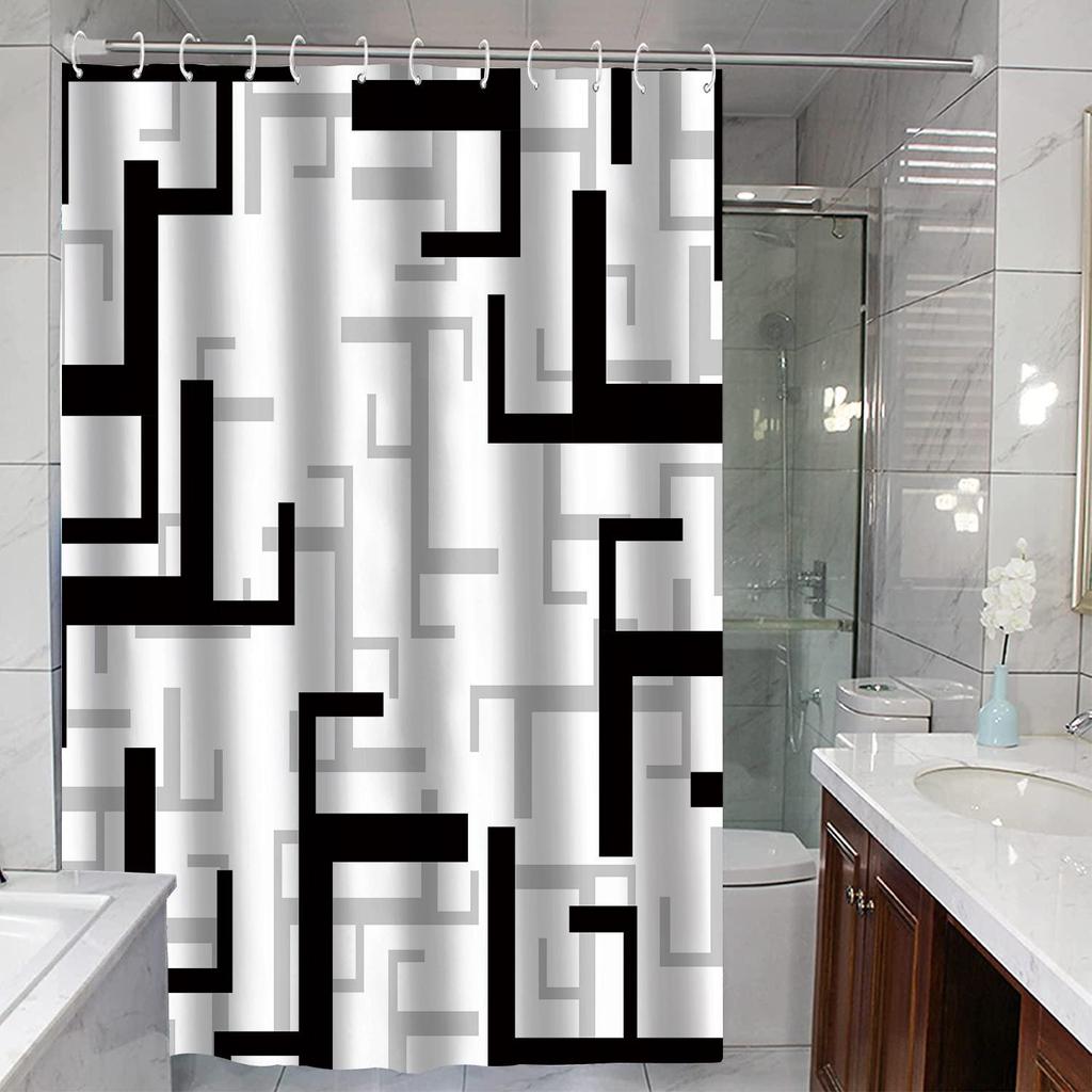 Waterproof Geometric Stripe Shower Curtain - Mildew-Proof Bathroom Partition