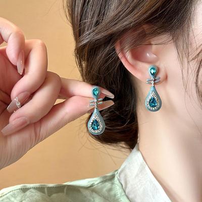 Blue Pipa Earrings for Women 2024 New New Chinese Style Chinese Style Earrings Light Luxury High-end Temperature Earrings
