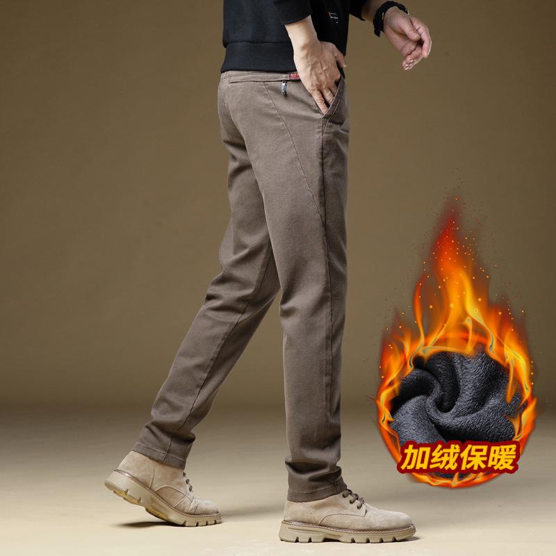 2024 Winter Plush Thickened/Regular Men'S New Casual Slimming Straight Tube Warm Pants Fashion Business Suit Pants