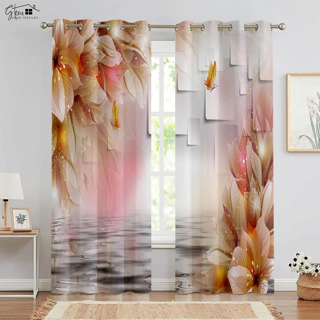 Flower 3D Printed Curtains Chinese Style Beautiful Plum Blossom Peach Blossom Violet Rose Bedroom Living Room Rod Pocket Curtain