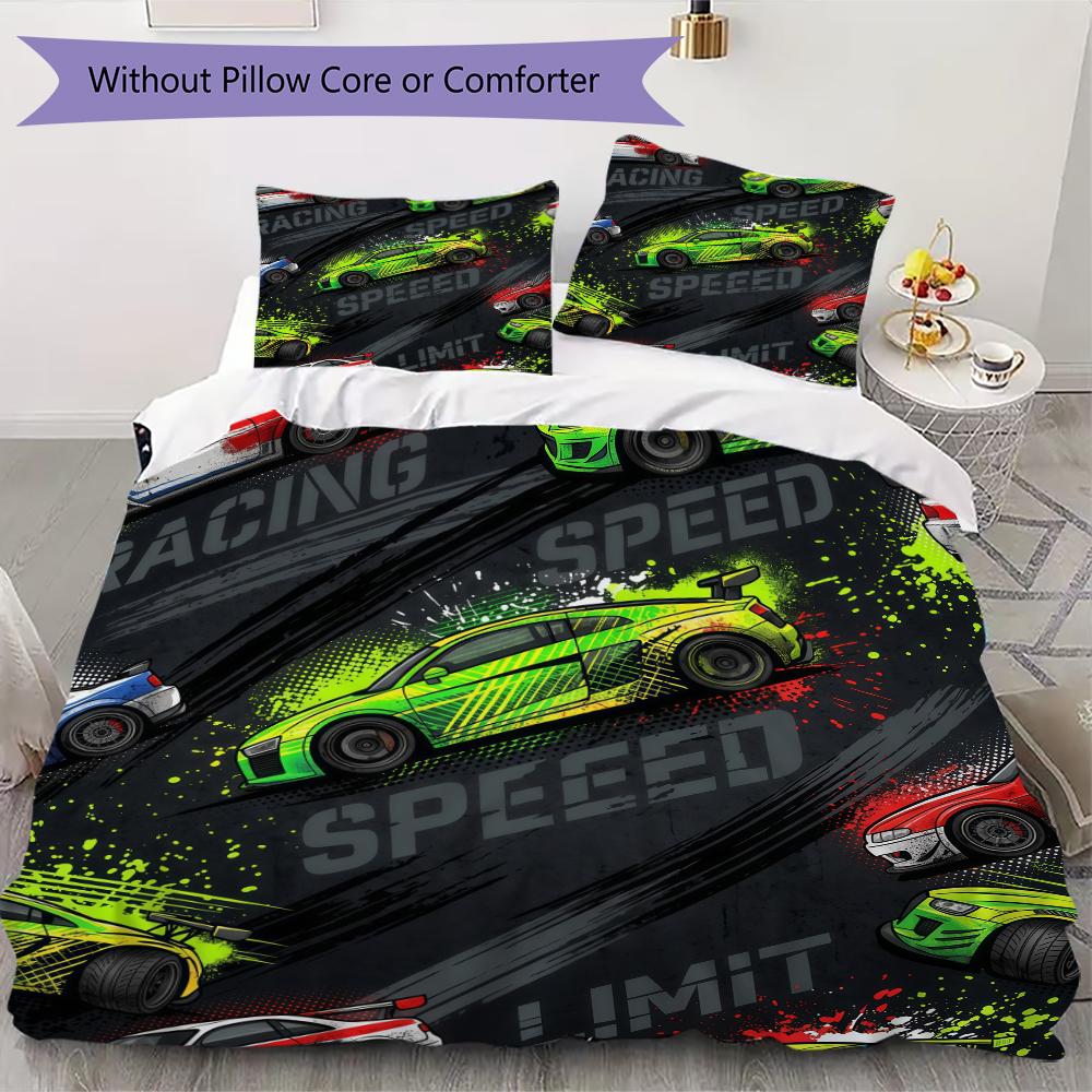 Racing Car Retro Clock Pattern Bedding Uilt Set Uilt Cover Pillowcase Home Decoration Birthday Gift (1 * Duvet Cover + 2 * Pillowcase Without Core)