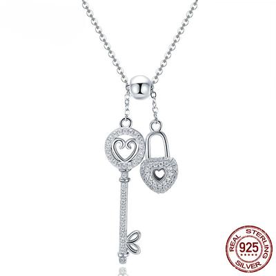 Romantische 925 Sterling Silber Schlüssel des Herzschloss Kette Anhänger Halsketten für Frauen Sterling Silber Schmuck Kragen