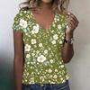 Women V Neck Short Sleeve Floral Print T Shirt Casual Loose Fit Lightweight Soft Top for Daily Wear Work Travel