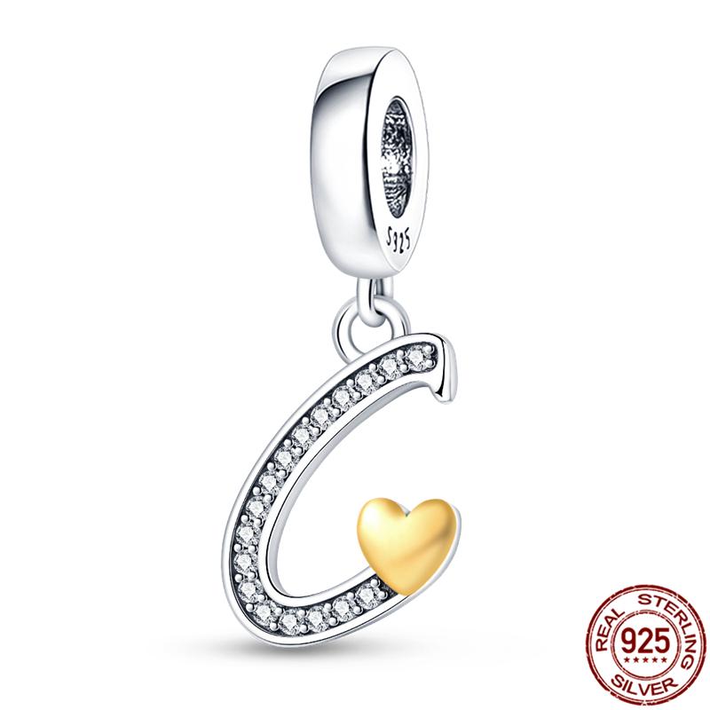 Original Design Anhänger Zirkon Herzform 26 englische Buchstaben A-Z Charm Perlen Passend 925 Original Armband Halskette Schmuck