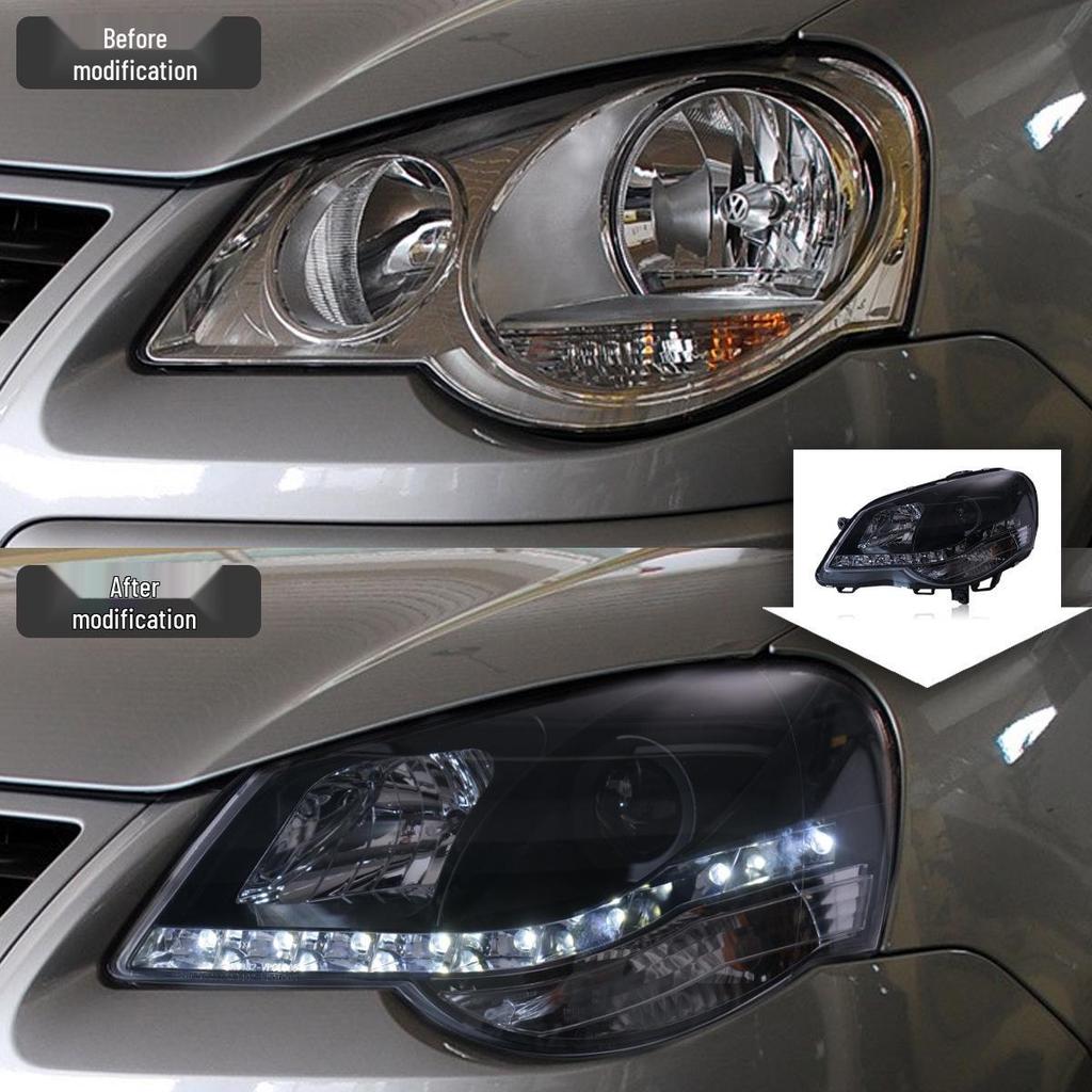 Volkswagen POLO 05-10 Headlight Assembly: Modified Projector Headlights with LED Daytime Running Lights and Turn Signals