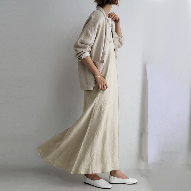 Women's Casual Loose Sleeveless Solid Skirt V-neck Backless Sexy Long Dress 2024