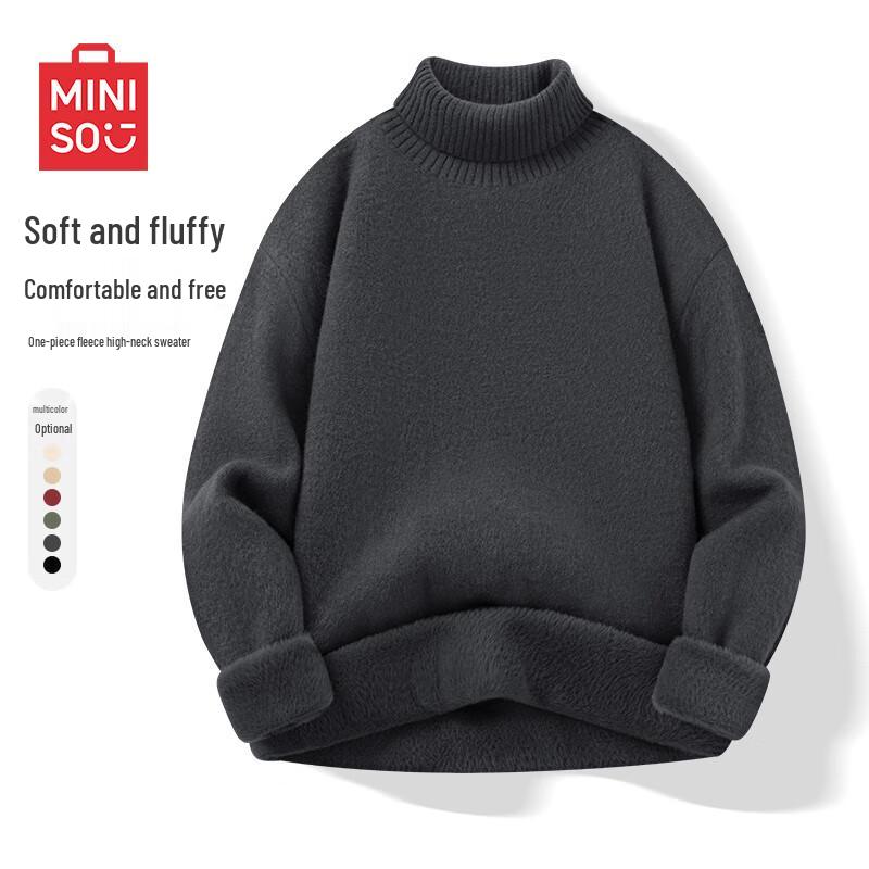 MINISO Men's Fleece-Lined Turtleneck Knit Sweater