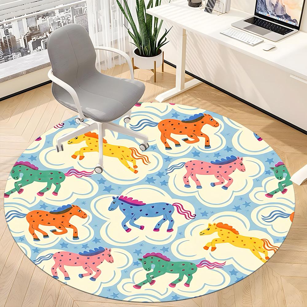 1pc Horse Pattern Office Round Rug, Non-slip, Soft and Durable Office Rug for Interior Decoration, Perfect for Office, Beautiful Decoration yy26032304