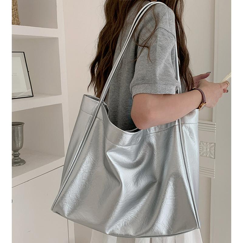 Women Large Capacity Solid Color Tote Bag Lady Outdoor Commuter Soft Leather Handbag Female Stylish Shoulder Shoulder Bag