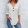 Top Estivi da Donna Scollo a V Manica a Tre Quarti Casual T-Shirt Tinta Unita Decorazione Bottoni Vestibilità Ampia Lunghezza Media Blusa
