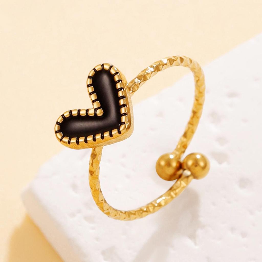 Live Broadcast Style Heart-Shaped Stainless Steel Ring for Women - Cute and Sweet Drip Oil Design